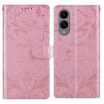 For Samsung Galaxy S25 Edge 5G Embossed Floral Pattern Leather Phone Case(Pink)