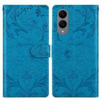 For Samsung Galaxy S25 Edge 5G Embossed Floral Pattern Leather Phone Case(Blue)