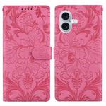 For iPhone 16 Embossed Floral Pattern Leather Phone Case(Rose Red)