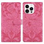 For iPhone 15 Pro Embossed Floral Pattern Leather Phone Case(Rose Red)