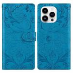 For iPhone 15 Pro Embossed Floral Pattern Leather Phone Case(Blue)