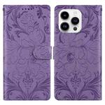 For iPhone 15 Pro Embossed Floral Pattern Leather Phone Case(Purple)