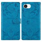 For iPhone 16e Embossed Floral Pattern Leather Phone Case(Blue)