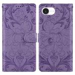 For iPhone 16e Embossed Floral Pattern Leather Phone Case(Purple)