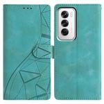 For OPPO Reno12 5G Global Triangles Embossed Leather Phone Case(Green)