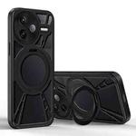 For Redmi K80 Cooling Hollow Metal Holder MagSafe Phone Case(Black)