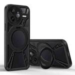 For Redmi K80 Pro Cooling Hollow Metal Holder MagSafe Phone Case(Black)