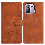 For Xiaomi 11 Pro Triangles Embossed Leather Phone Case(Brown)