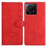 For Xiaomi 14T Triangles Embossed Leather Phone Case(Red)
