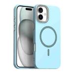 For iPhone 16 Glitter Rhinestones Series Magsafe PC Hybrid TPU Phone Case(Blue)