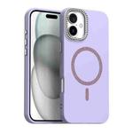 For iPhone 16 Glitter Rhinestones Series Magsafe PC Hybrid TPU Phone Case(Purple)