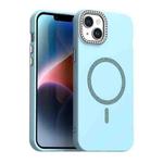 For iPhone 15 Plus Glitter Rhinestones Series Magsafe PC Hybrid TPU Phone Case(Blue)