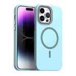 For iPhone 14 Pro Max Glitter Rhinestones Series Magsafe PC Hybrid TPU Phone Case(Blue)