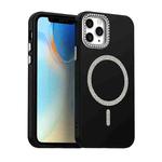 For iPhone 12 Pro Glitter Rhinestones Series Magsafe PC Hybrid TPU Phone Case(Black)