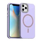 For iPhone 12 Pro Glitter Rhinestones Series Magsafe PC Hybrid TPU Phone Case(Purple)