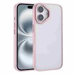 For iPhone 16 Macaron PC Hybrid TPU Glossy Phone Case(Pink)
