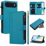 For iPhone Air Magnetic Closure 9 Card Slots Zipper Leather Case with Hand Strap(Turquoise)
