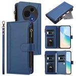 For TCL 60 NxtPaper Magnetic Closure 9 Card Slots Zipper Leather Case with Hand Strap(Dark Blue)