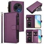For TCL 60 NxtPaper Magnetic Closure 9 Card Slots Zipper Leather Case with Hand Strap(Purple)