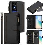 TCL 50 5G / 50 XE NxtPaper 5G Magnetic Closure 9 Card Slots Zipper Leather Case with Hand Strap(Black)