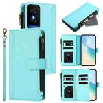 TCL 50 5G / 50 XE NxtPaper 5G Magnetic Closure 9 Card Slots Zipper Leather Case with Hand Strap(Mint Green)