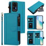 For sTCL 50 LE 5G / K23 / K24 Magnetic Closure 9 Card Slots Zipper Leather Case with Hand Strap(Turquoise)