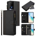 For TCL 50 XE Magnetic Closure 9 Card Slots Zipper Leather Case with Hand Strap(Black)
