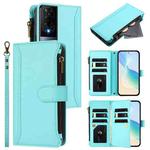 For TCL 50 XE Magnetic Closure 9 Card Slots Zipper Leather Case with Hand Strap(Mint Green)