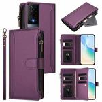 For TCL 50 XE Magnetic Closure 9 Card Slots Zipper Leather Case with Hand Strap(Purple)