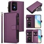 For TCL 50 SE / 40 NxtPaper 4G Magnetic Closure 9 Card Slots Zipper Leather Case with Hand Strap(Purple)
