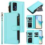 For TCL 40 XL / 40 T Magnetic Closure 9 Card Slots Zipper Leather Case with Hand Strap(Mint Green)