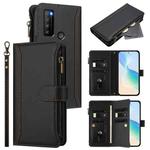 For TCL 30XL 2022 Magnetic Closure 9 Card Slots Zipper Leather Case with Hand Strap(Black)