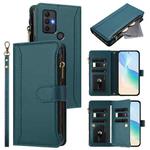 For TCL 305 / 306 / 30 SE Magnetic Closure 9 Card Slots Zipper Leather Case with Hand Strap(Dark Green)