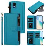 For TCL 30Z / 30 LE Magnetic Closure 9 Card Slots Zipper Leather Case with Hand Strap(Turquoise)
