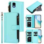 For TCL 30Z / 30 LE Magnetic Closure 9 Card Slots Zipper Leather Case with Hand Strap(Mint Green)