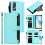For TCL 30 4G / 5G / 30+ Magnetic Closure 9 Card Slots Zipper Leather Case with Hand Strap(Mint Green)
