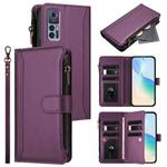 For TCL 30 4G / 5G / 30+ Magnetic Closure 9 Card Slots Zipper Leather Case with Hand Strap(Purple)