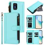 For TCL 502 Magnetic Closure 9 Card Slots Zipper Leather Case with Hand Strap(Mint Green)