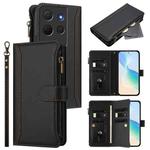For TCL 503 Magnetic Closure 9 Card Slots Zipper Leather Case with Hand Strap(Black)