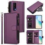 For TCL Stylus 5G Magnetic Closure 9 Card Slots Zipper Leather Case with Hand Strap(Purple)