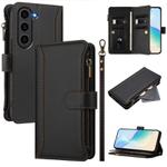 For Samsung Galaxy S23+ 5G Magnetic Closure 9 Card Slots Zipper Leather Case with Hand Strap(Black)