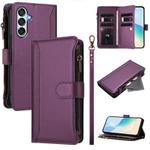 For Samsung Galaxy M15 / F15 5G Magnetic Closure 9 Card Slots Zipper Leather Case with Hand Strap(Purple)