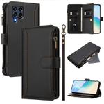 For Samsung Galaxy M53 5G Magnetic Closure 9 Card Slots Zipper Leather Case with Hand Strap(Black)