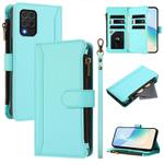 For Samsung Galaxy M62 / F62 4G Magnetic Closure 9 Card Slots Zipper Leather Case with Hand Strap(Mint Green)