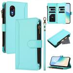 For Samsung Galaxy XCover 5 Magnetic Closure 9 Card Slots Zipper Leather Case with Hand Strap(Mint Green)