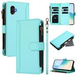 For Samsung Galaxy XCover6 Pro Magnetic Closure 9 Card Slots Zipper Leather Case with Hand Strap(Mint Green)