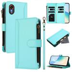 For Samsung Galaxy XCover 7 Magnetic Closure 9 Card Slots Zipper Leather Case with Hand Strap(Mint Green)