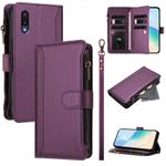 For Samsung Galaxy A02 / M02 Magnetic Closure 9 Card Slots Zipper Leather Case with Hand Strap(Purple)