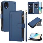 For Samsung Galaxy A04 Core / A03 Core Magnetic Closure 9 Card Slots Zipper Leather Case with Hand Strap(Dark Blue)