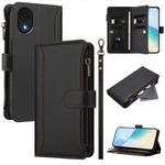 For Samsung Galaxy A04 Core / A03 Core Magnetic Closure 9 Card Slots Zipper Leather Case with Hand Strap(Black)